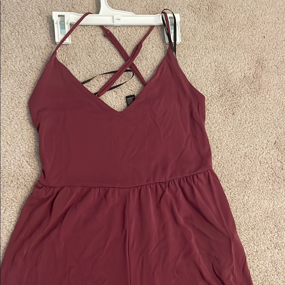 cross back burgundy/mauve jumpsuit